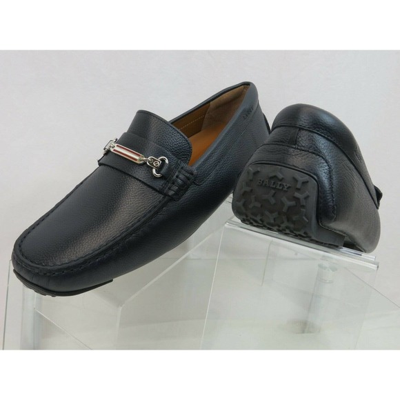 BALLY PITAVAL BLUE GRAINED LEATHER WEB PLATE LOGO DRIVER LOAFERS 8.5 D US 41.5 main image 7